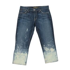 Vintage David Kahn Dark Wash Blue Denim Low Rise Capri Jeans Bleach Splatter 26